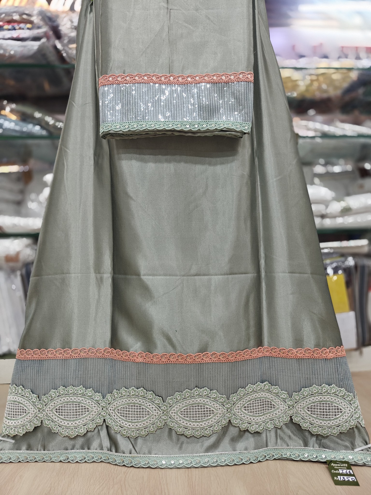  Shine Sage Green Silk Fabric Rida
